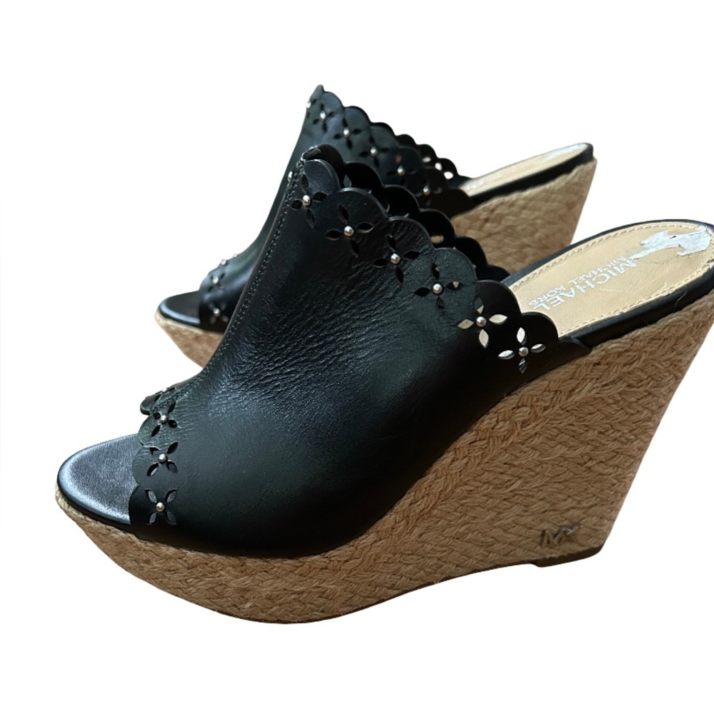 Michael Kors Black leather Wedge Sandals size 7.5